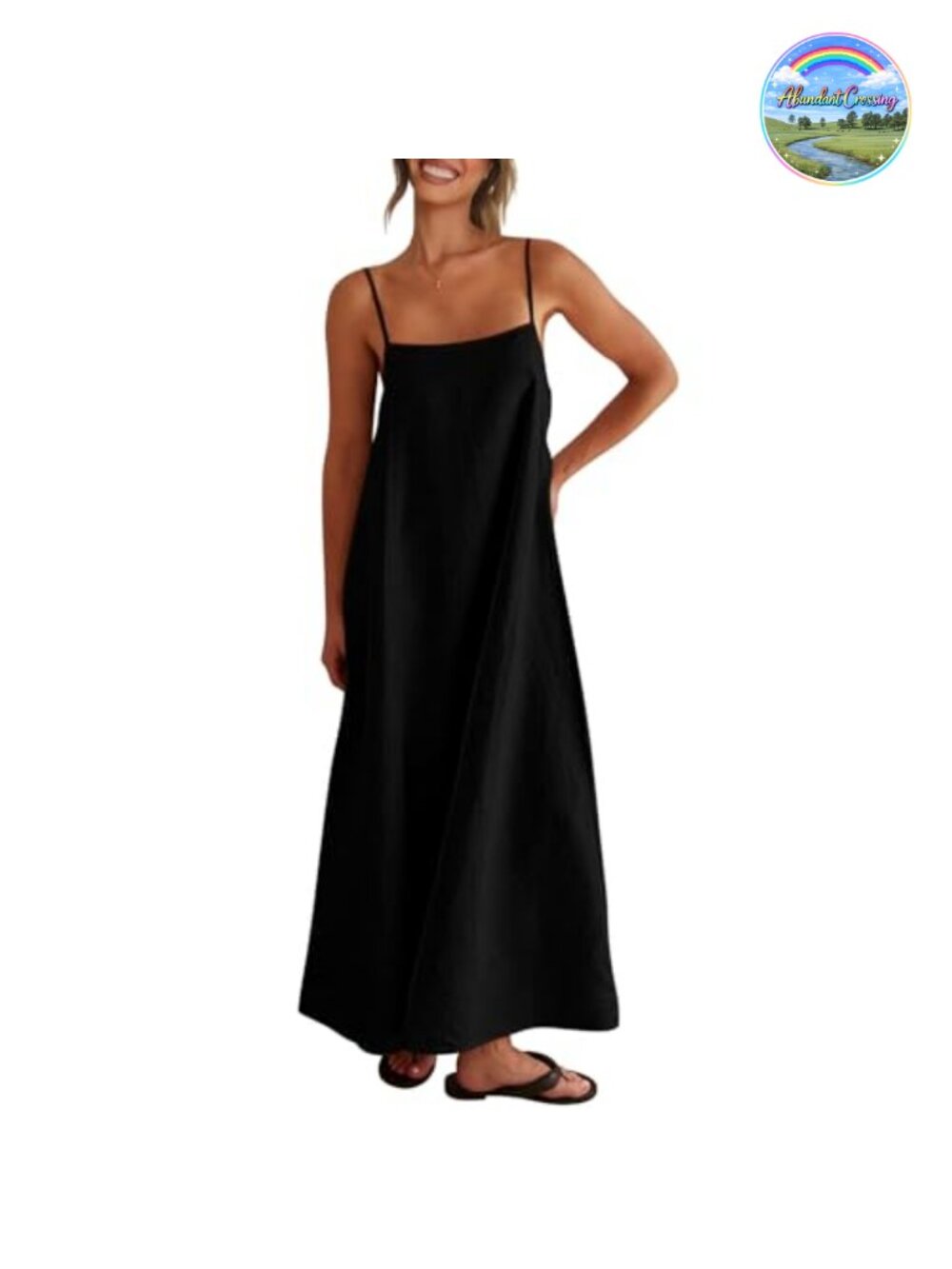 Linen Maxi Dress Spaghetti Strap Casual Boho Sundress with Pockets
